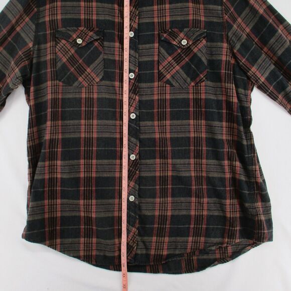 Distressed Carbon 2 Cobalt Mens L India Cotton Red Plaid Soft Flannel Shirt - Picture 5 of 7